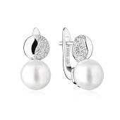 Cercei argint cu perle naturale albe si cristale cu tortita DiAmanti SK19484EL_W-G